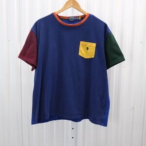 Polo Ralph Lauren Men's Blue Multi Colorblock Classic Fit Pocket T-Shirt Size XL